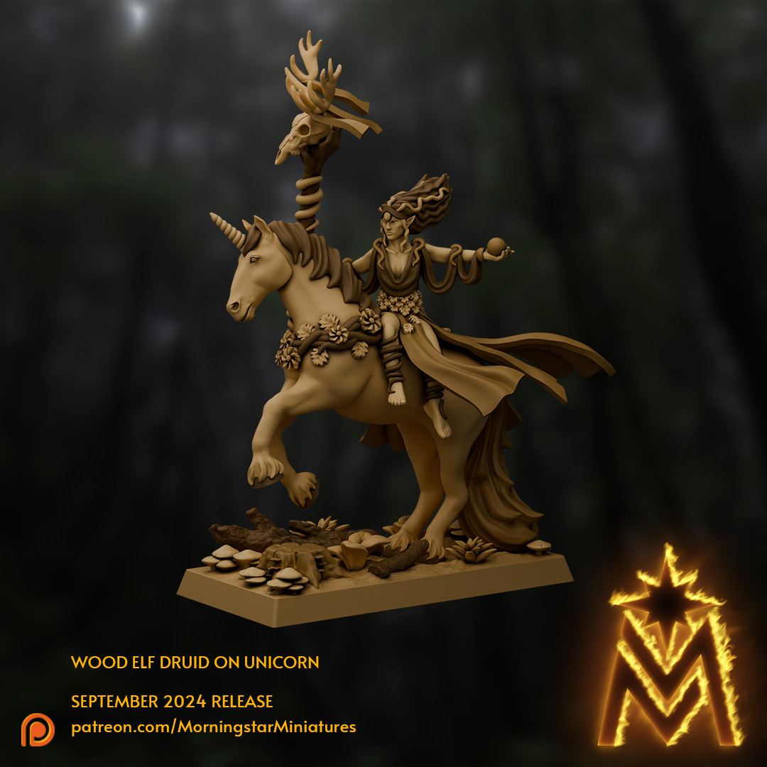 Wood Elf Druid on Unicorn | Presupported Miniature